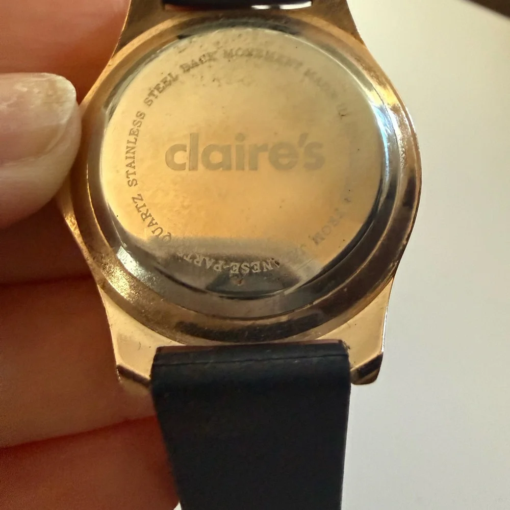 Claire's Black and Rose Gold Watch,Crystal Bezel,Black Face,Jelly Band,OS